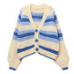 Damen Grobstrick-Cardigan mit Streifen blau/creme