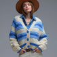 Damen Grobstrick-Cardigan mit Streifen blau/creme