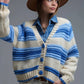 Damen Grobstrick-Cardigan mit Streifen blau/creme