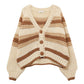Damen Grobstrick-Cardigan mit Streifen braun/creme
