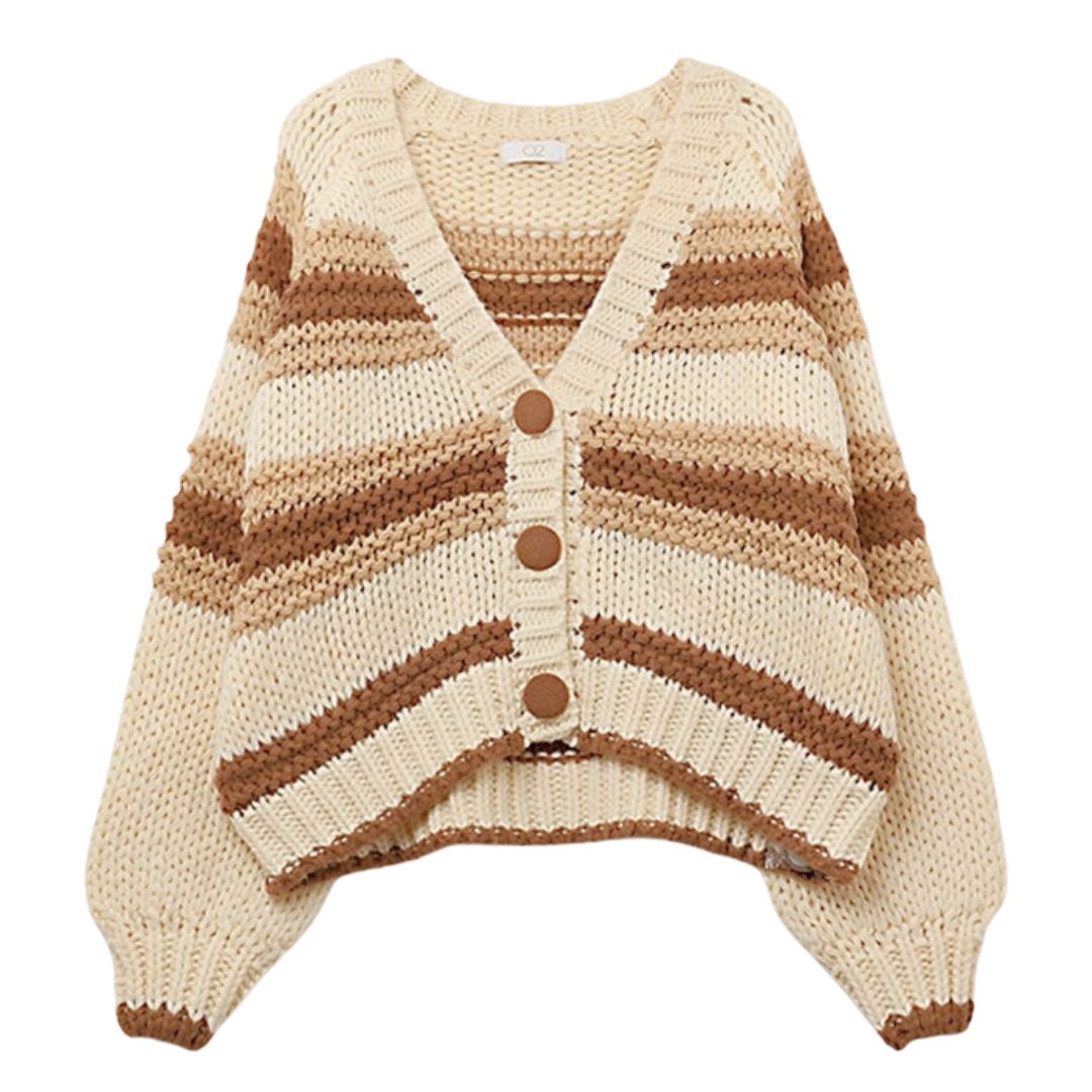 Damen Grobstrick-Cardigan mit Streifen braun/creme