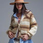 Damen Grobstrick-Cardigan mit Streifen braun/creme