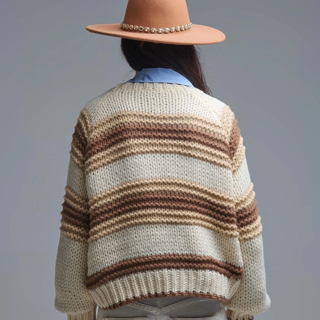 Damen Grobstrick-Cardigan mit Streifen braun/creme