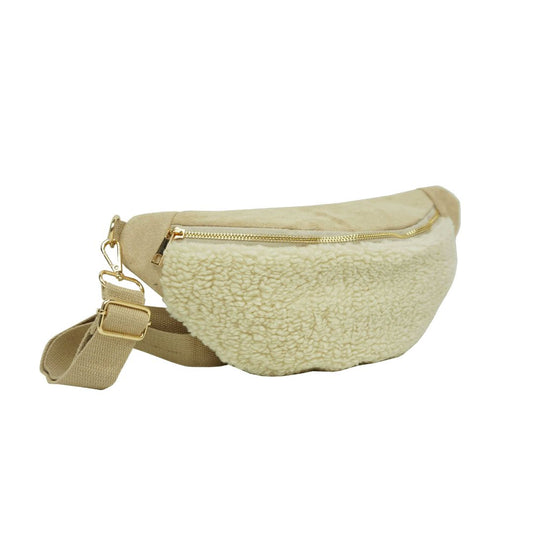 Damen Gürteltasche mit Teddyfell beige