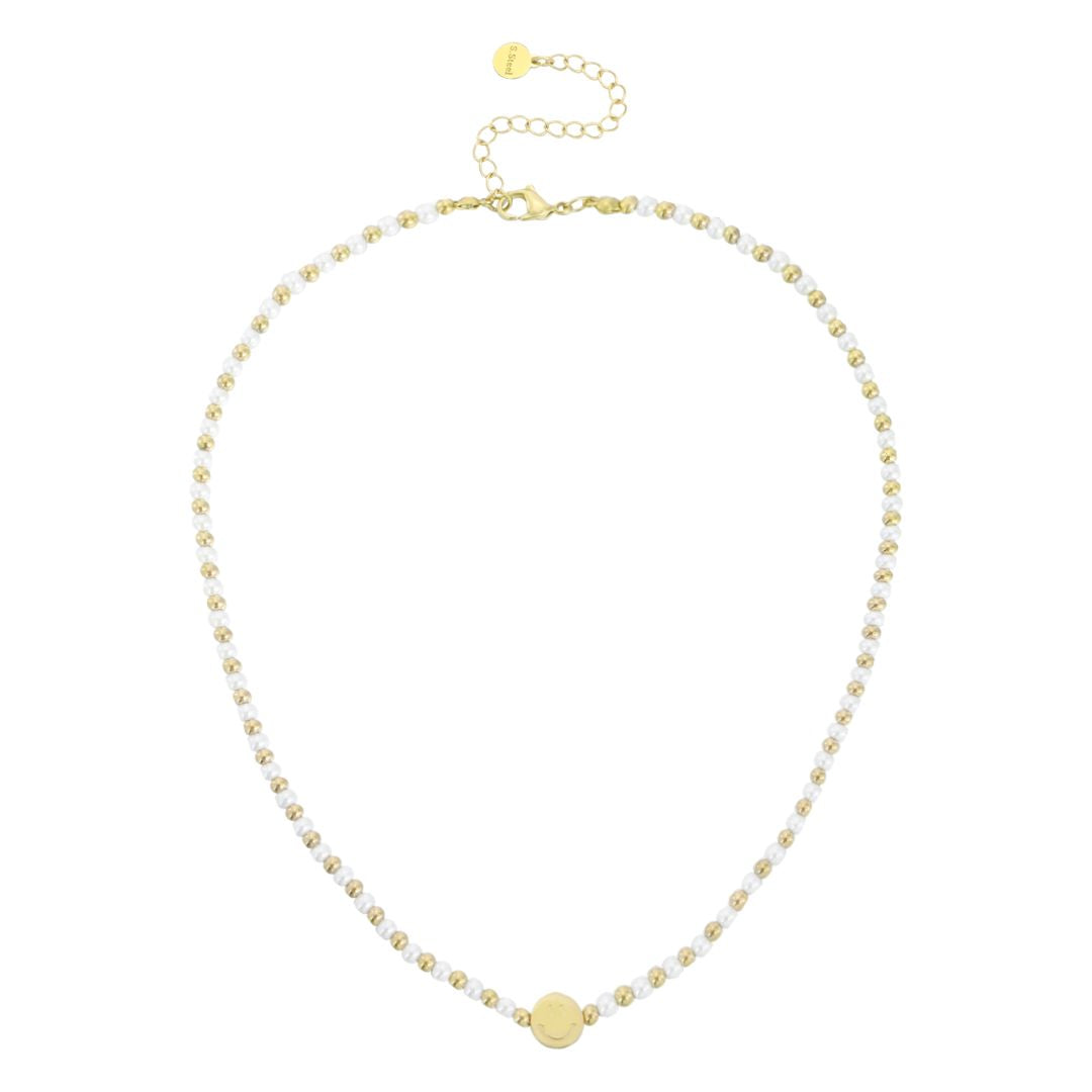 Wunderschöne Perlenkette mit Smileys gold/pearl