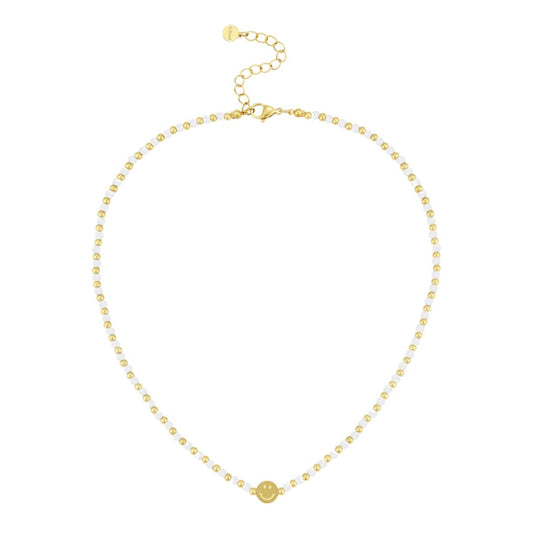 Damen Halskette 'Perlen und Smiley' gold/weiß