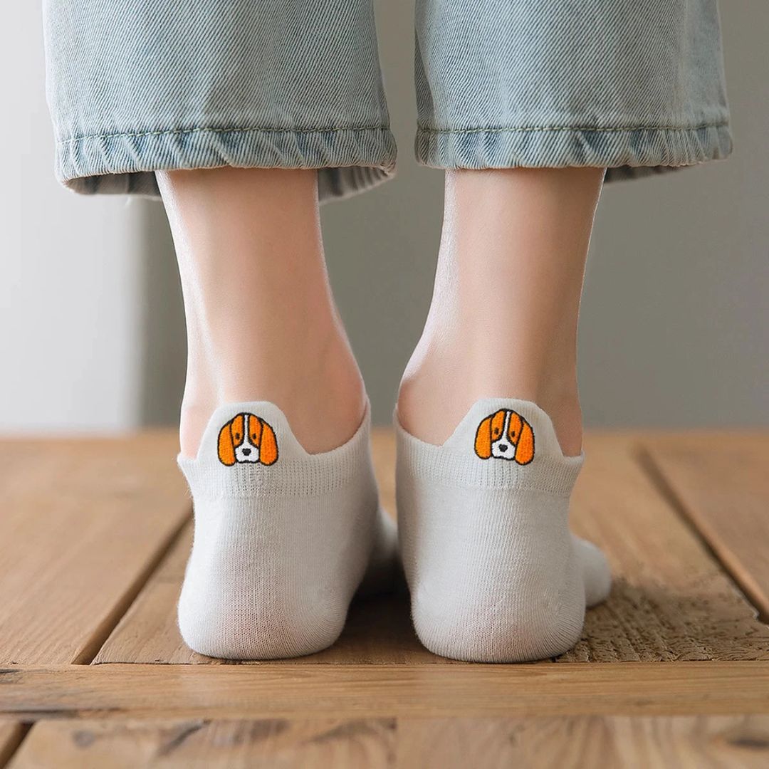 Damen Socken kurz mit Lasche Hundestickerei