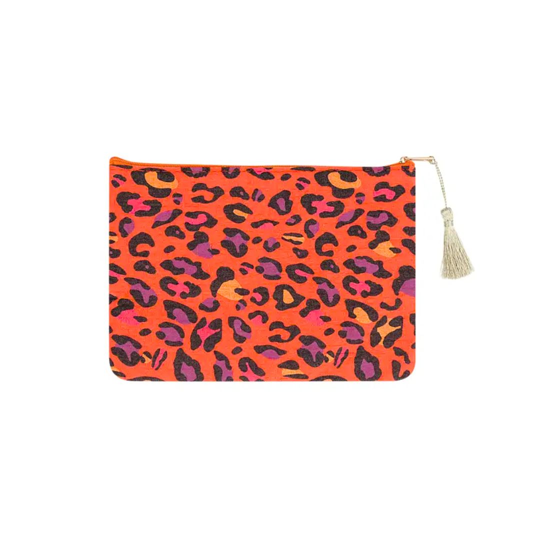 Damen Kosmetiktasche mit Leopardenprint orange