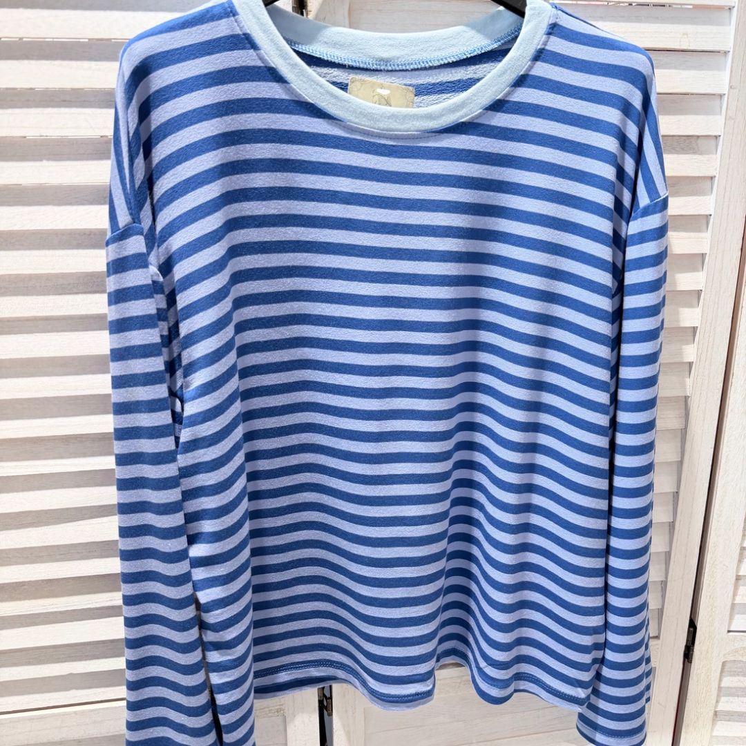 Damen T-Shirt LS gestreift blau
