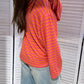 Damen T-Shirt LS gestreift fuchsia/orange