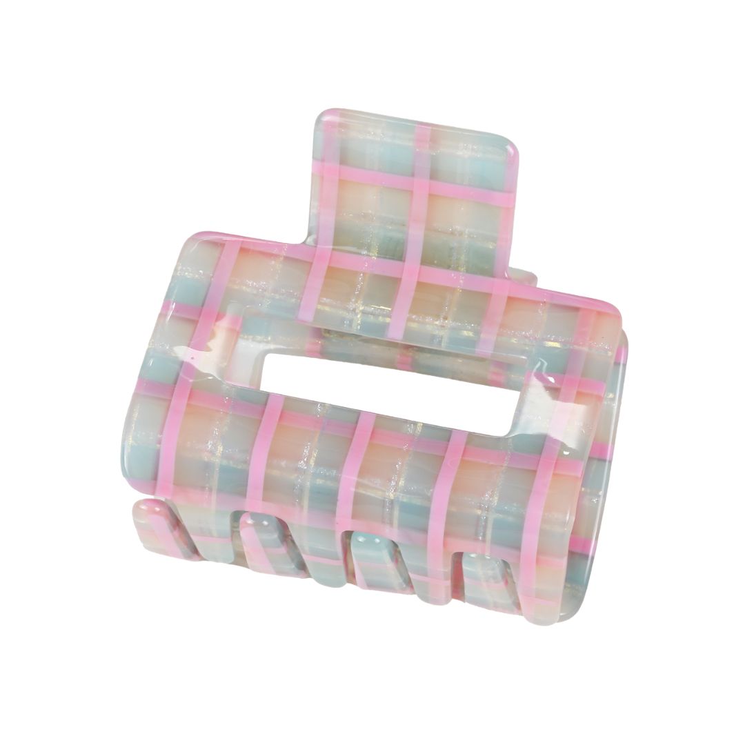 Damen Mini Haarklammer gemustert blau/rosa