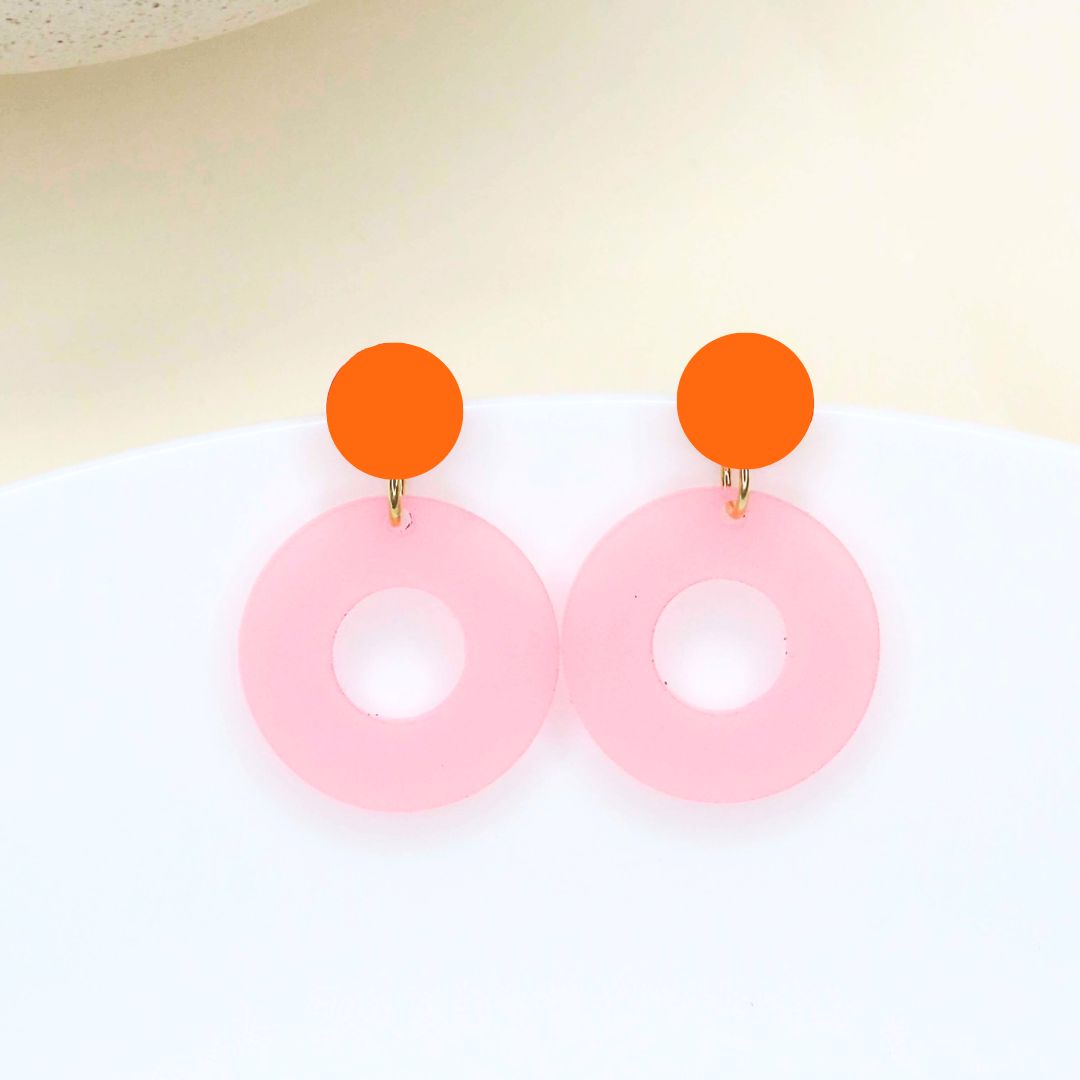 Damen Ohrstecker 'Colorblock Circle' orange & rosa