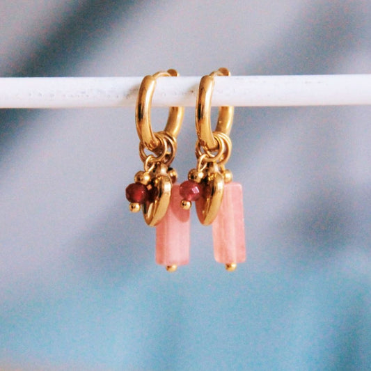 Damen Ohrringe Creolen gold mit Applikationen pink