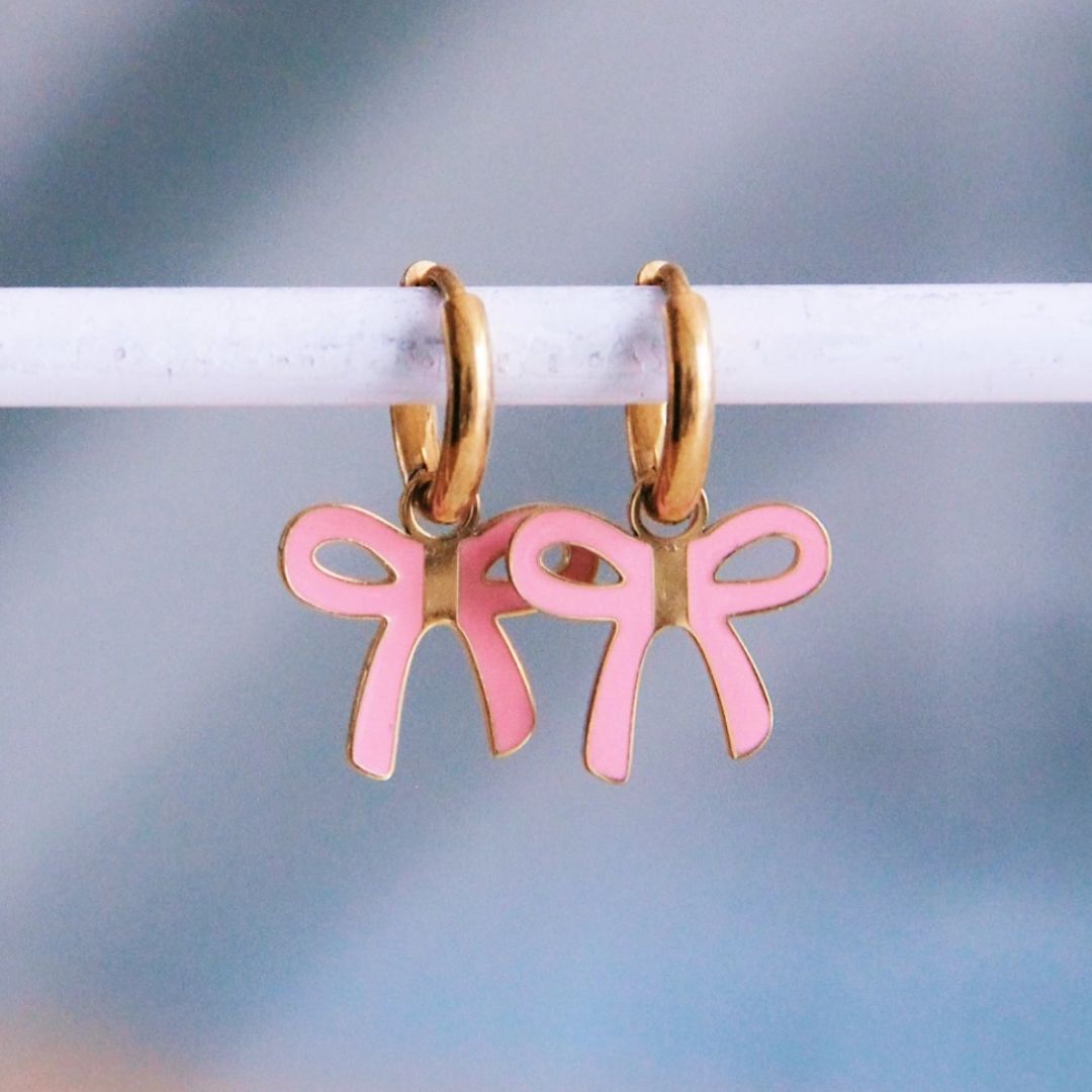 Damen Ohrringe Creolen mit Schleife pink