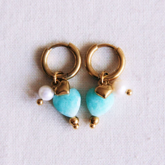 Damen Ohrringe Creolen gold mit Edelstein-Herz gold/mint