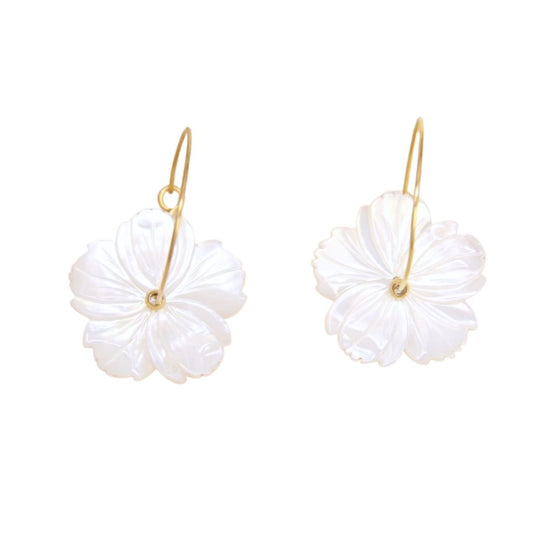 Damen Creolen 'Perlmutt Blumen' gold/weiß