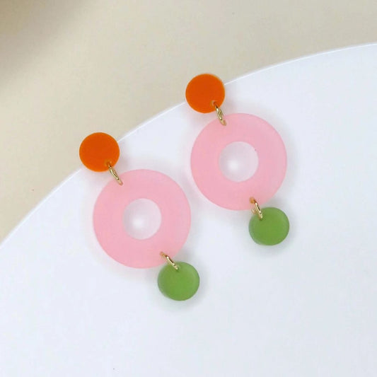 Damen Ohrringe Colorblock Double Circle orange/eisrosa/grün