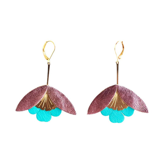 Damen Ohrringe 'Ginkgo-Blüten' metallic rosa/blau