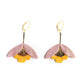 Damen Ohrringe 'Ginkgo-Blüten' pink mit goldenen Punkten/gelb
