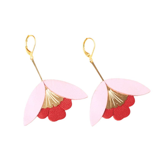 Damen Ohrringe 'Ginkgo-Blüten' rosa/rot