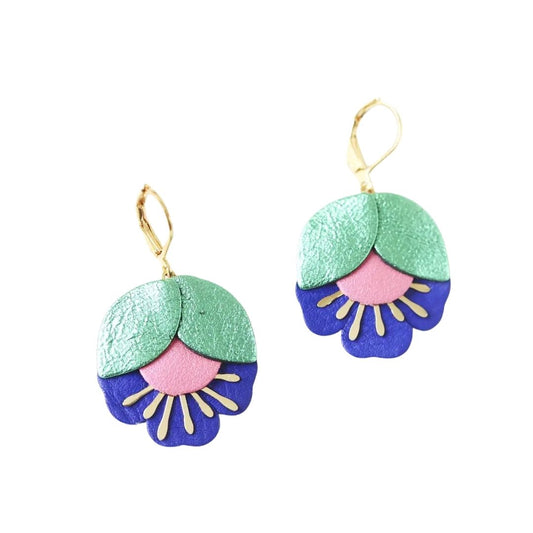 Damen Ohrringe 'Kirschblüten' metallic grün/rosa/blau