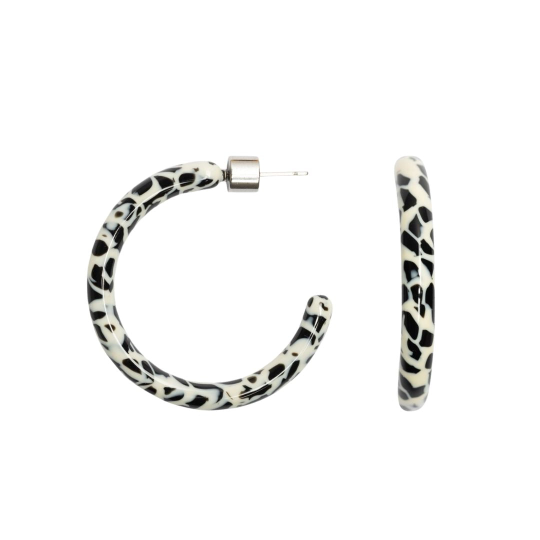 Damen Ohrringe 'Loop Dott' schwarz/weiß