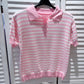 Damen Polo-T-Shirt gestreift rosa/ecru