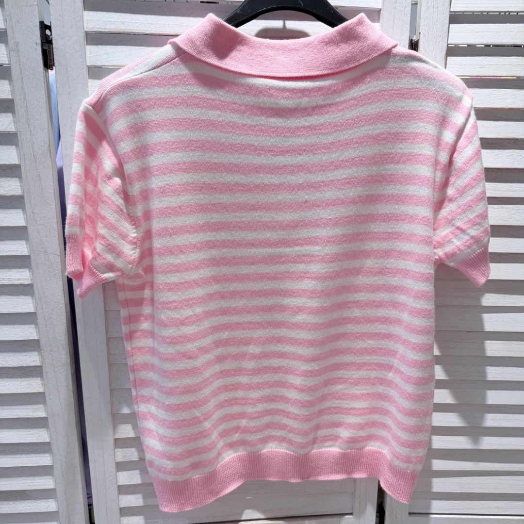 Damen Polo-T-Shirt gestreift rosa/ecru