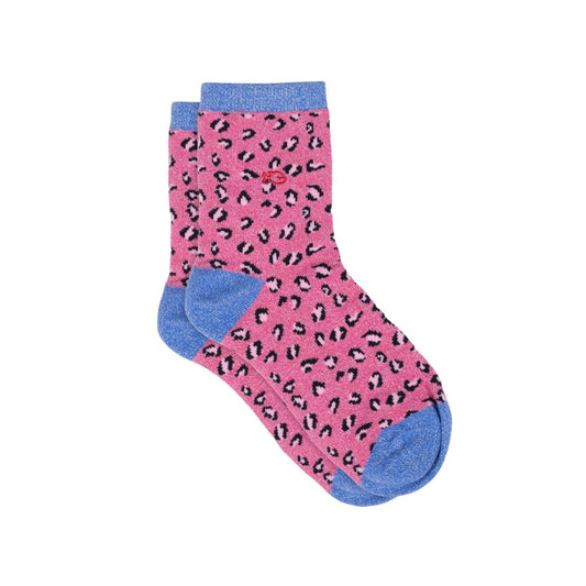 Damen Socken 'Glitzer Leo' blau/rosa