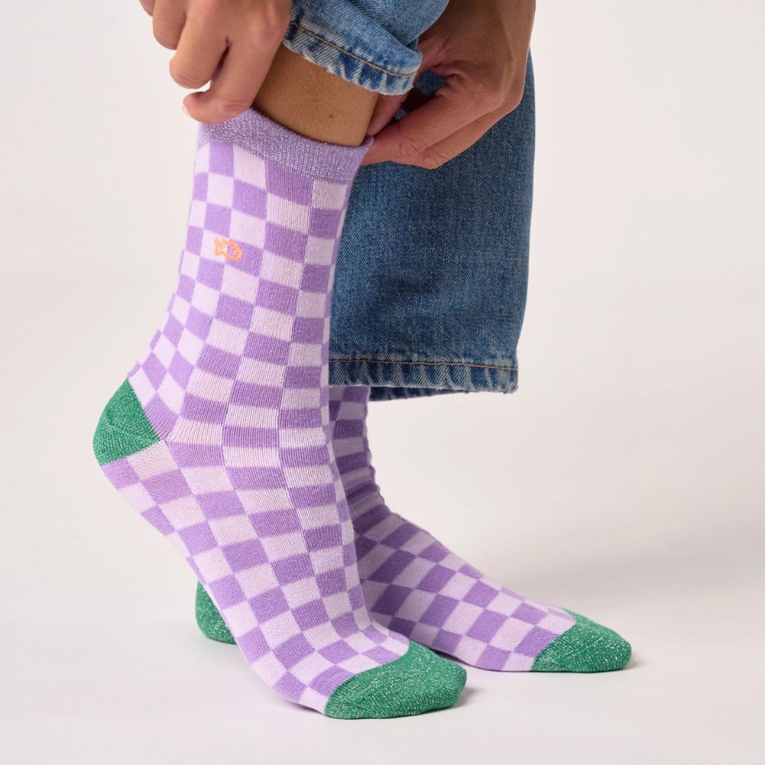 Damen Socken mit Karomuster mehrfarbig violett
