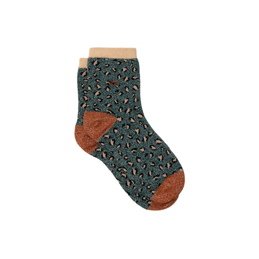 Glitzersocken mit Leopardenmuster grün/silber