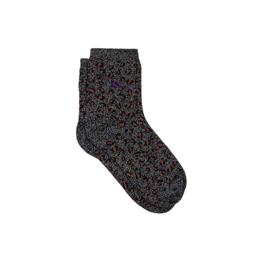 Glitzersocken mit Leopardenmuster schwarz/silber