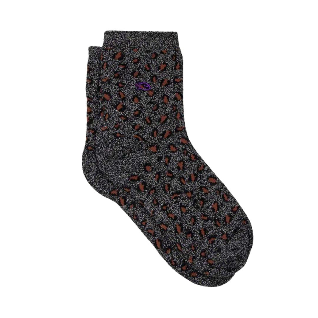 Glitzersocken mit Leopardenmuster schwarz/silber