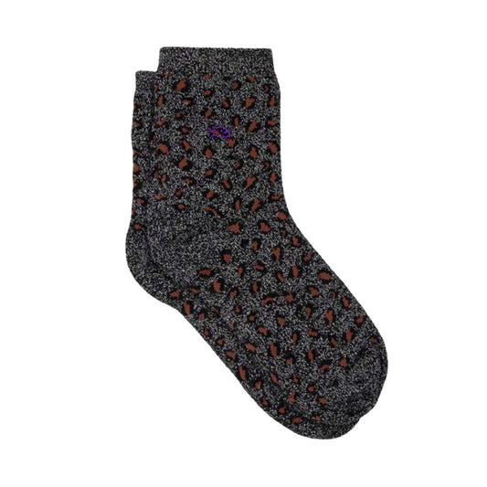 Glitzersocken mit Leopardenmuster schwarz/silber