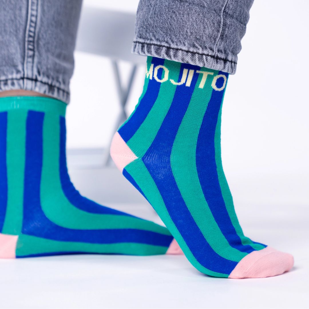 Damen Socken gestreift 'MOJITO' blau/grün