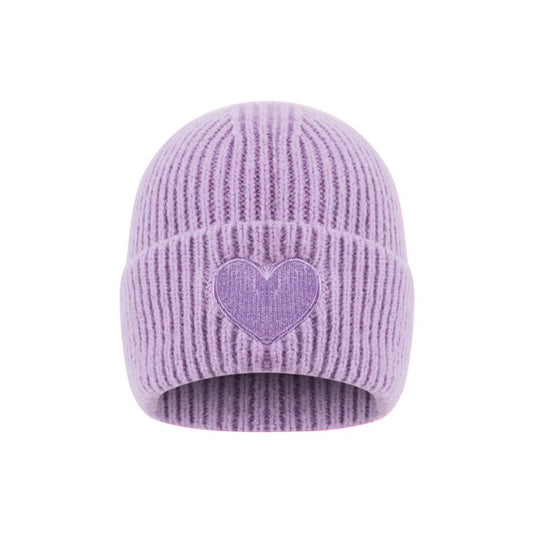 Damen Strickmütze mit Herzdetail lila