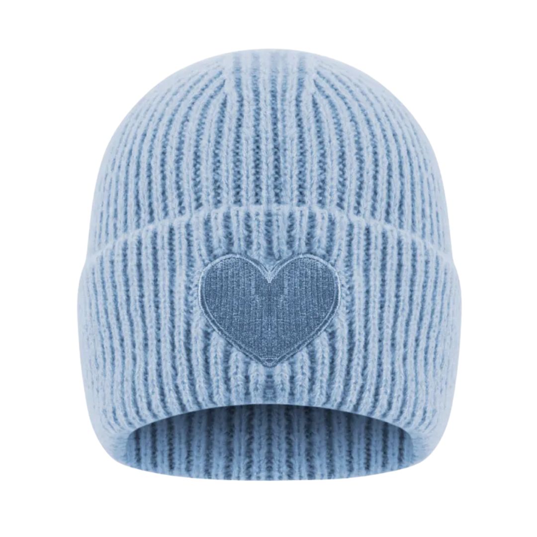 Damen Strickmütze mit Herzdetail blau