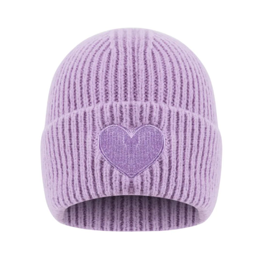 Damen Strickmütze mit Herzdetail lila