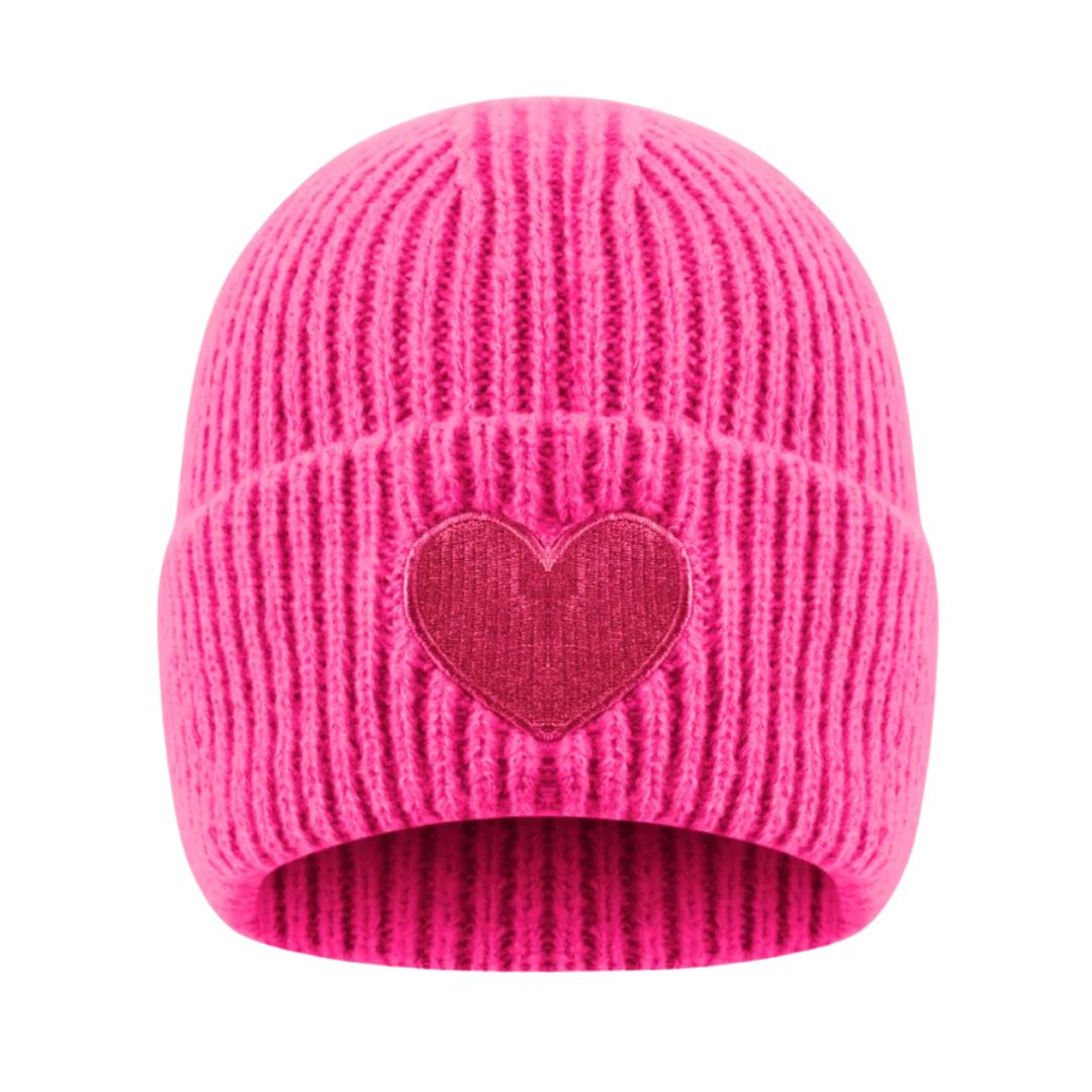 Damen Strickmütze mit Herzdetail rose/red