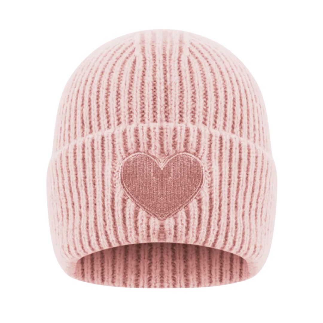 Damen Strickmütze mit Herzdetail rosa