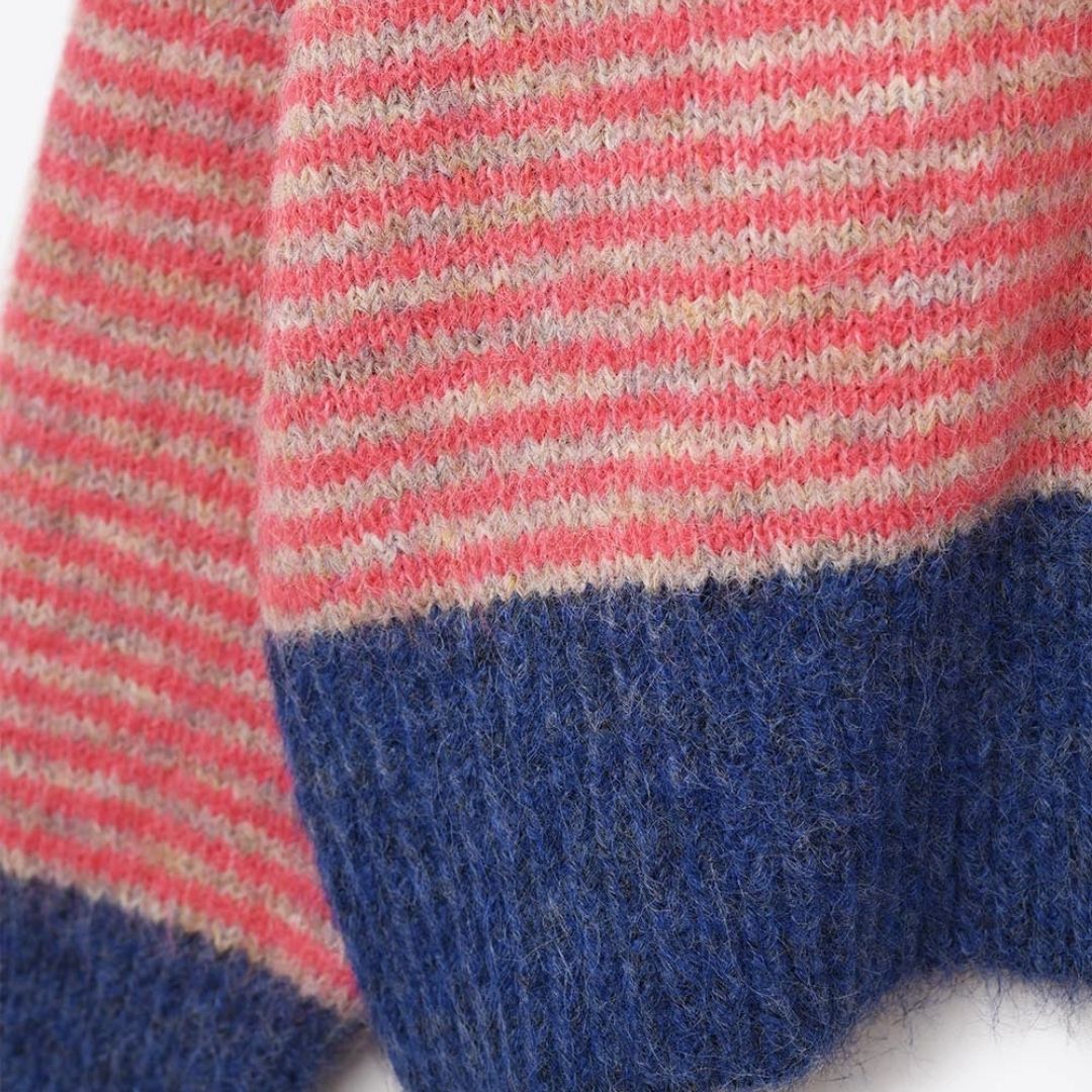 Gestreifter Damen Strickpullover fuchsia/blau