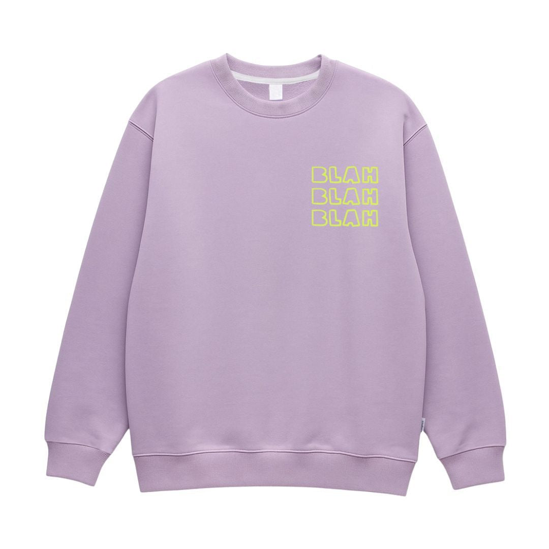 Damen Sweatshirt 'BLAH BLAH BLAH' flieder/neongelb