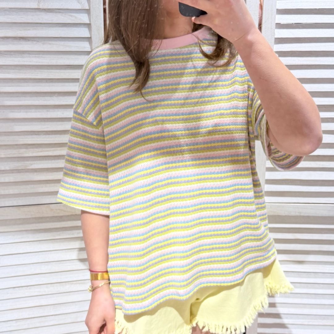 Damen T-Shirt gestreift multicolor pastell
