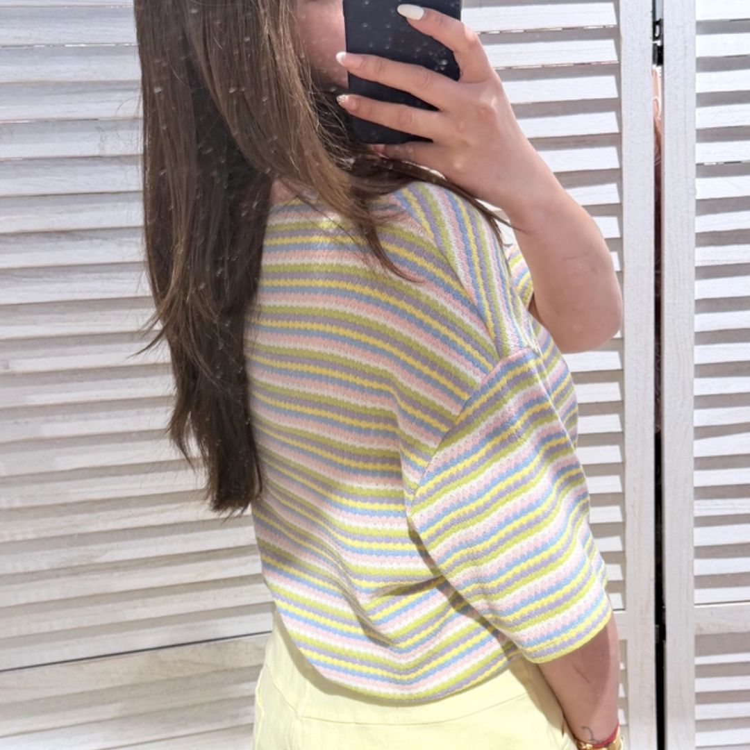 Damen T-Shirt gestreift multicolor pastell