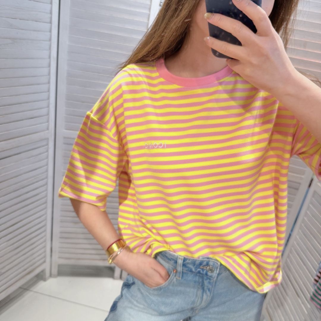 Damen T-Shirt gestreift rosa/gelb-rosa