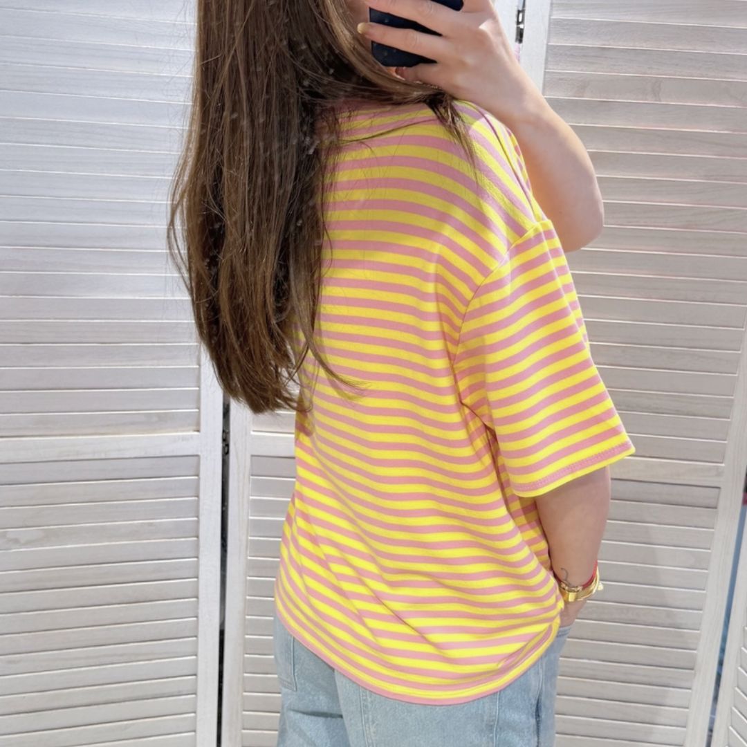Damen T-Shirt gestreift rosa/gelb-rosa