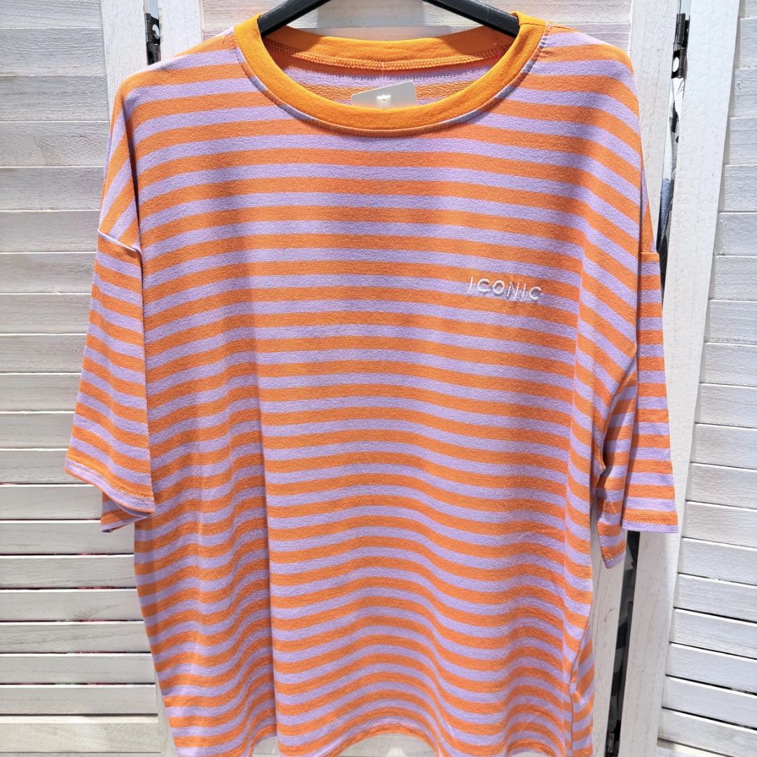 Damen T-Shirt gestreift orange/lila-orange