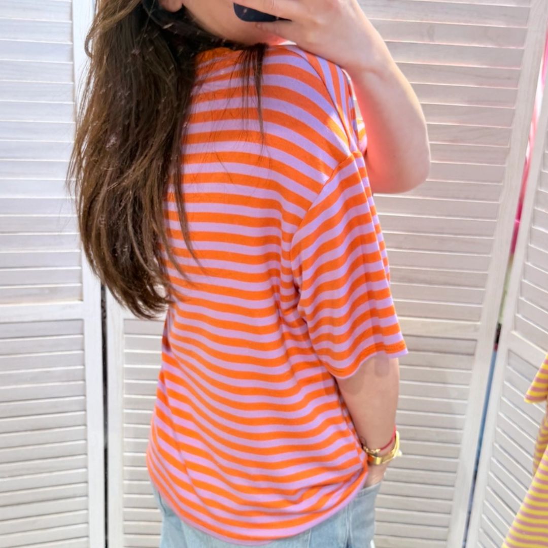 Damen T-Shirt gestreift orange/lila-orange