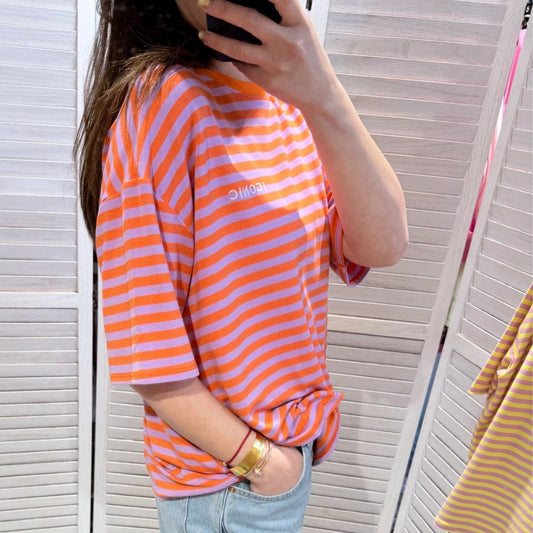 Damen T-Shirt gestreift orange/lila-orange