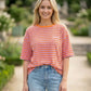 Damen T-Shirt gestreift orange/lila-orange